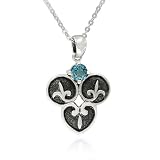 Sterling Silver Celtic Round-Shaped Blue Topaz Pendant, 18.5"