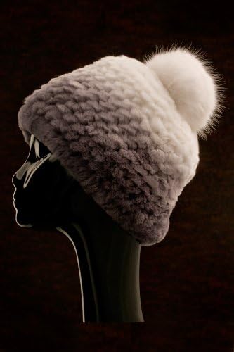 Knit Rex Rabbit Gumdrop Hat w/Pom-Pom (Grey/White)