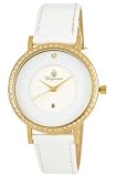 Burgmeister Umbria BM601-122g/w Damen Uhr IP Gold wei&szlig; Datum Swarovski-Kristalle Leder wei&szlig;