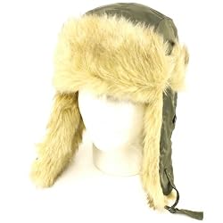 New Winter Faux Fur Pilot Trapper Trooper Ski Hat Olive Medium Large