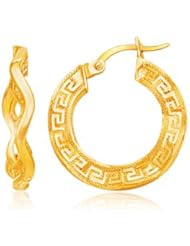 14K Yellow Gold Curvy Greek Key Small Hoop Earrings