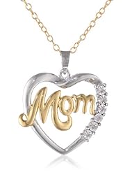 DiAura Sterling Silver Diamond-Accent Heart with Mom Pendant Necklace