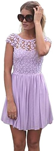 Voglee- Lady Crew Neck Sexy Floral Lace One-piece Dress (XS, Purple004)