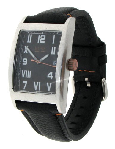 Hugo Boss Men’s Black Leather & Stainless Steel Retro Watch; Rectangular Analogue Black Dial – Clear and Easy to Read! With Date Display Window; HB.33.1.14.2056