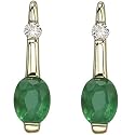 14K Yellow Gold Oval Emerald & Diamond Earrings