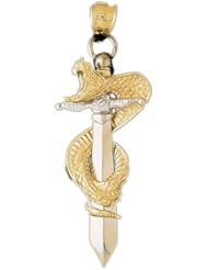 Dazzlers Solid 14 karats Gold 3D Snake on Sword Charm Pendant available in three colors from jewelsberry (weights: 18.3 grams only)