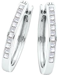 14K White Gold 0.50CT Princess Cut Diamond Invisible Hoop Earrings