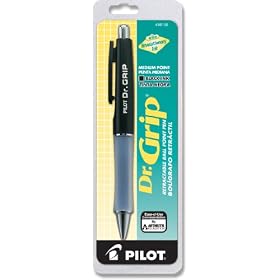Pilot Dr. Grip Retractable Ballpoint Pens, Medium Point, Refillable, Black Barrel with Black Ink, 1-Count, 36100