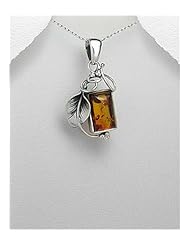Leaf Baltic Amber Pendant Necklace In 92.5 Sterling Silver