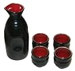 Asian black and red sake set - ceramic - 5 piece set