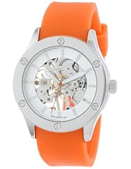 Breda Womens 1450_Orange "Addison" Mechanical See-Through Rubber Strap Watch