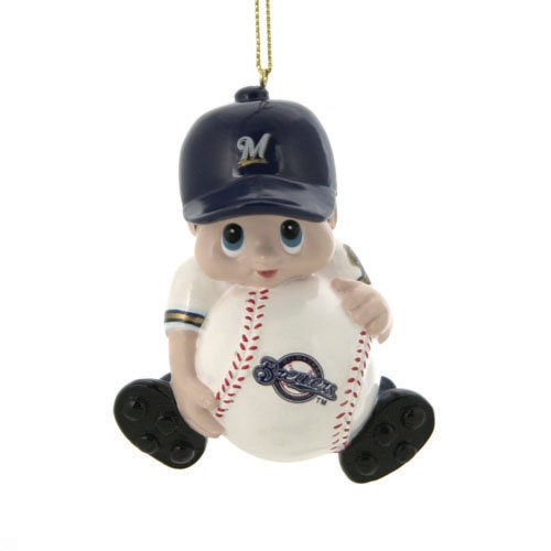 Pack of 2 MLB Milwaukee Brewers Little Guy Baseball Player Christmas Ornaments