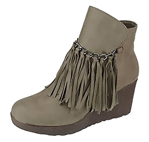 Pierre Dumas Ankle Bootie Little Wedge With Fringe Details MVE Shoes,