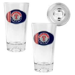 Texas Rangers MLB 2pc Pint Ale Glass Set with Baseball Bottom - Oval Logo by Great American Products