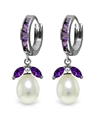 14k White Gold Amethyst Earrings with Pearls