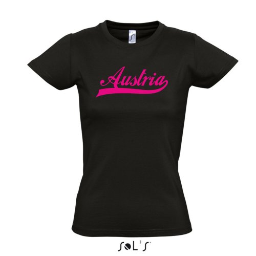Damen T-Shirt – Austria Oldschool Österreich LÄNDERSHIRT EM / WM FAN Trikot S-XXL , Deep black – pink , M