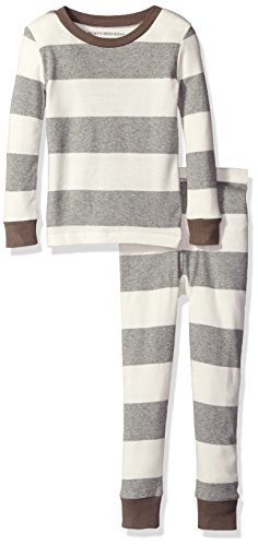 Burt's Bees Kids Boys' Toddler Boys' Organic Pj Set, Charcoal Cuff Rugby Stripe, 4 Toddler