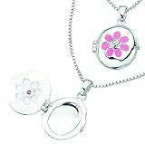 D for Diamond Sterling Silver P2371P Girls Diamond and Pink Tourmaline Set Flower Detail Locket