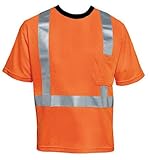Liberty HiVizGard Polyester Open Weave Mesh Class 2 T-Shirt with 2" Wide Silver Reflective Stripes and 1 Pocket, Small, Fluorescent Orange