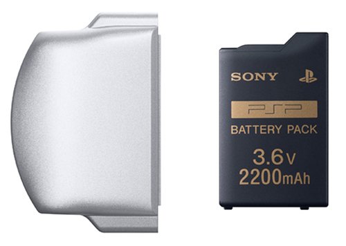 バッテリーパック(2200mAh) PSP-2000シリーズ用バッテリーカバー(アイス・シルバー)付き
