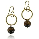 Monica Vinader Gold Plated Hammered Hoop Earrings with Tiger Eye Drop