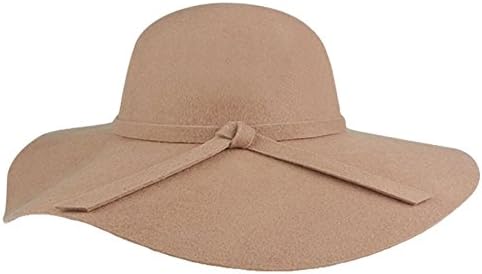 Szdcr Women Ladies Floppy Wide Brim Wool Felt Fedora Cloche Hat Cap beige