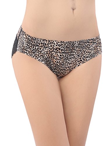 Liqqy Women's Leopard No Ride up Lace Trim Bikini Panty 3 Pack