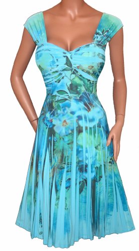 FUNFASH SUBLIMATION BLUE FLORAL SLIMMING COCKTAIL DRESS Plus Size Made in USA
