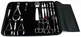 Professional Manicure & Pedicure 18 Piece Stainless Steel Set for Men & Ladies in a compact Leather Black Case