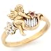 10k Two Tone Gold Star Red & White CZ Angel Harp Ring