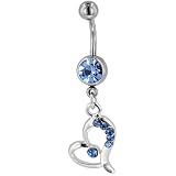 Light Blue Crystal Heart Outline Dangle Belly Ring