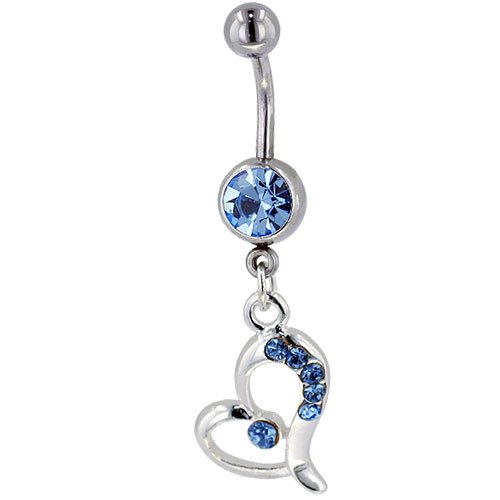 Light Blue Crystal Heart Outline Dangle Belly Ring