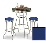 Chrome Bar Table & 2 Chrome Finish Blue Vinyl Seat Barstools