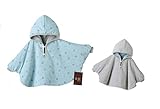 B.H. Select ベビー キッズ フード 付き パーカー ポンチョ 2WAY リバーシブル 女の子 男の子 出産祝い 誕生日 ギフト プレゼント (ブルー／グレー Mサイズ（90-100cm）)