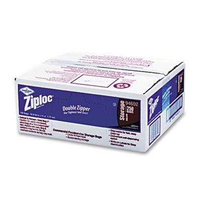 Ziploc® Double Zipper Bags, Plastic, 1 gal, 1.75 mil, Clear w/Write-On Panel, 250/carton