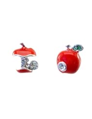 Jewelry: DaisyJewel Exclusive Silvertone Accents Asymmetrical Snow White & Evil Queen Red Poison Apple Stud Earrings
