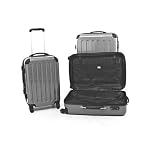 3 Valises rigide &agrave; roulettes avec serrure TSA 4 roues argent Polycarbonate set Petite 57L, median 87L, Grande 130 L Hauptstadtkoffer