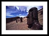 Gigantic moai dot the crater of this dead volcano Architecture Framed Art Poster Print by James P. Blair, 29x21