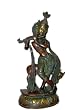 Yogeshwar Shri Krishna Fluting Brass Sculpture Idol Hindu Murti 14"