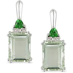 10k Gold Amethyst Tsavorite and Diamond Earrings by Amour