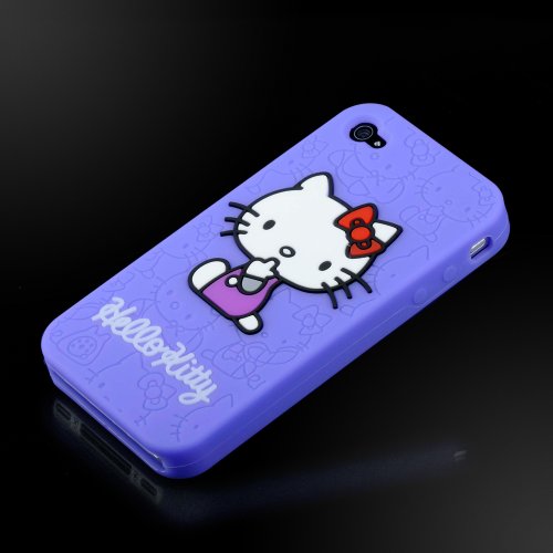 Iphone 3gs Kitty Case Cover Purpleflexasilicone Embossed Apple
