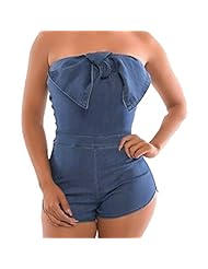 Strapless  Denim Romper  With a Bow(s)