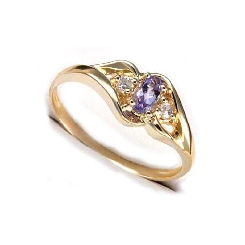 Genuine Oval Tanzanite and 10K Yellow Gold Band Ring