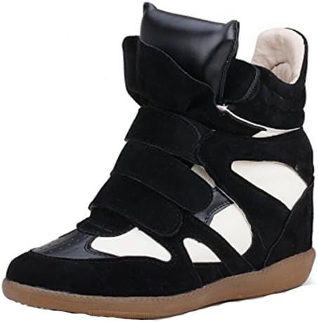 Amanda Gril Women's Black White Platform Lace Up Suede Hidden Wedge Sneakers 4 M US