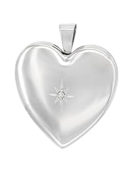 Sterling Silver Diamond Heart Locket Necklace 4 Picture 1 inch