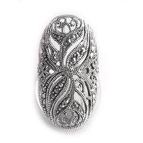 Sterling Silver Large Wide Marcasite Ring (Size 6,7,8,9) by Silver Insanity
