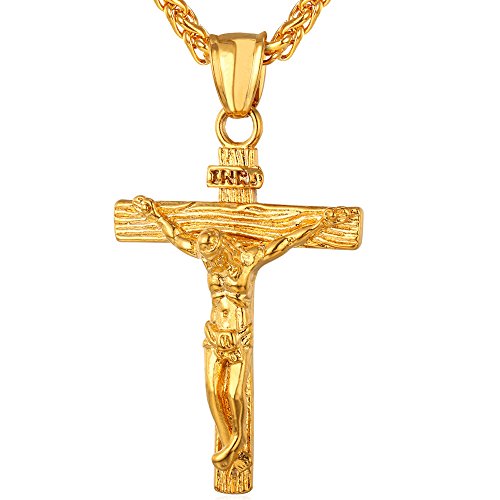 U7 Jewelry Men's Stainless Steel Jesus Christ Cross Crucifix Pendant Necklace