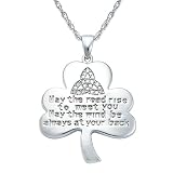 Sterling Silver Diamond Celtic Shamrock Pendant with Irish Quote, 18" (1/10 cttw, J-K Color, I2-I3 Clarity)