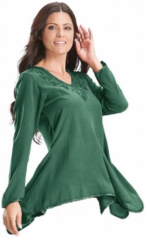 HolyClothing Gabriella Boho Chic V-Neck Asymmetrical Hem Embroidered Tunic Top