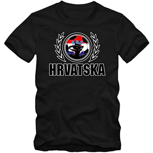 Kroatien EM 2016 #2 EM T-Shirt | Herren | HRVATSKA | Kockasti | Trikot | Nationalmannschaft, Farbe:Schwarz (Deep Black L190);Größe:S